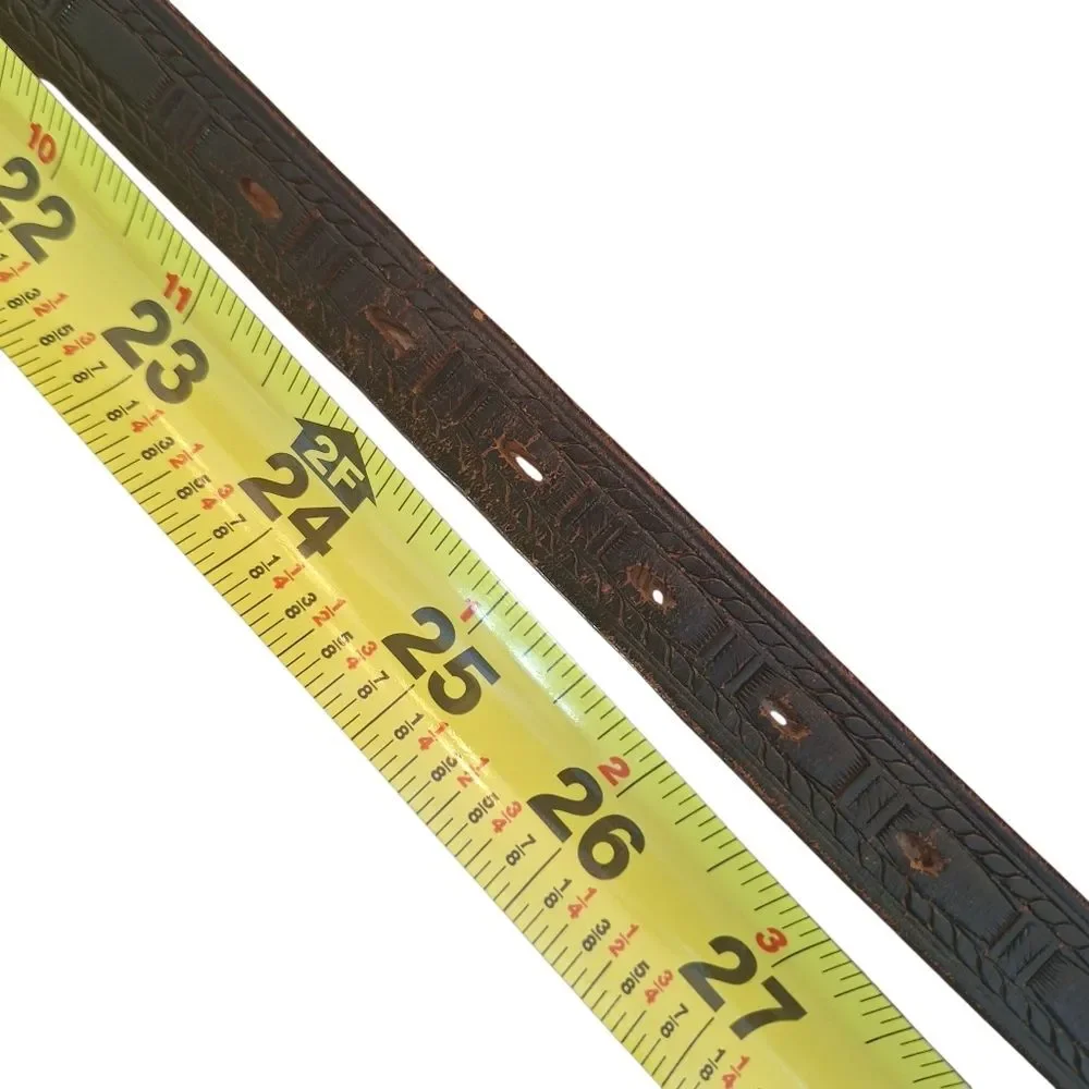 Vintage Leather Tooled Skinny Belt XS-S Basket Weave Western Pattern Black